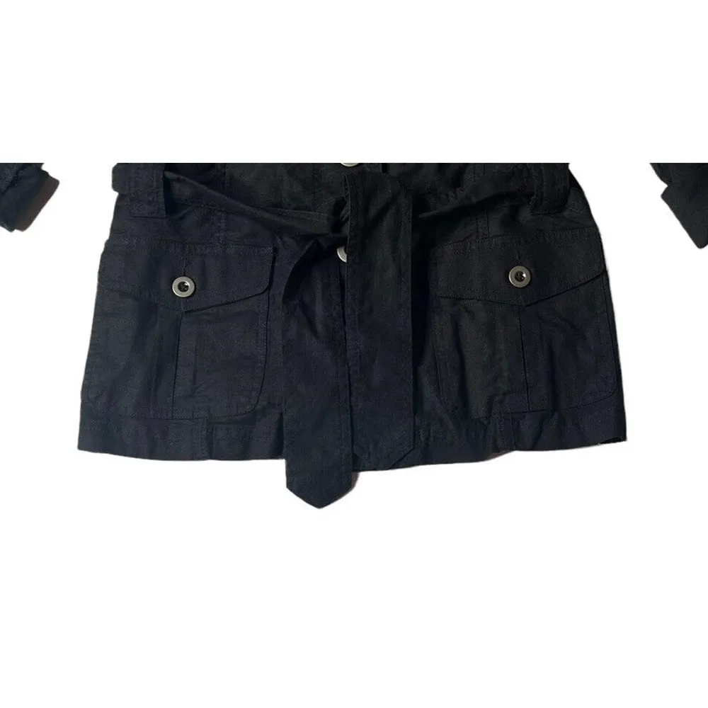 NEW Womens George Black Linen Blend Belted Safari Jacket Roll Tab Sleeves Sz 16 - Image 2