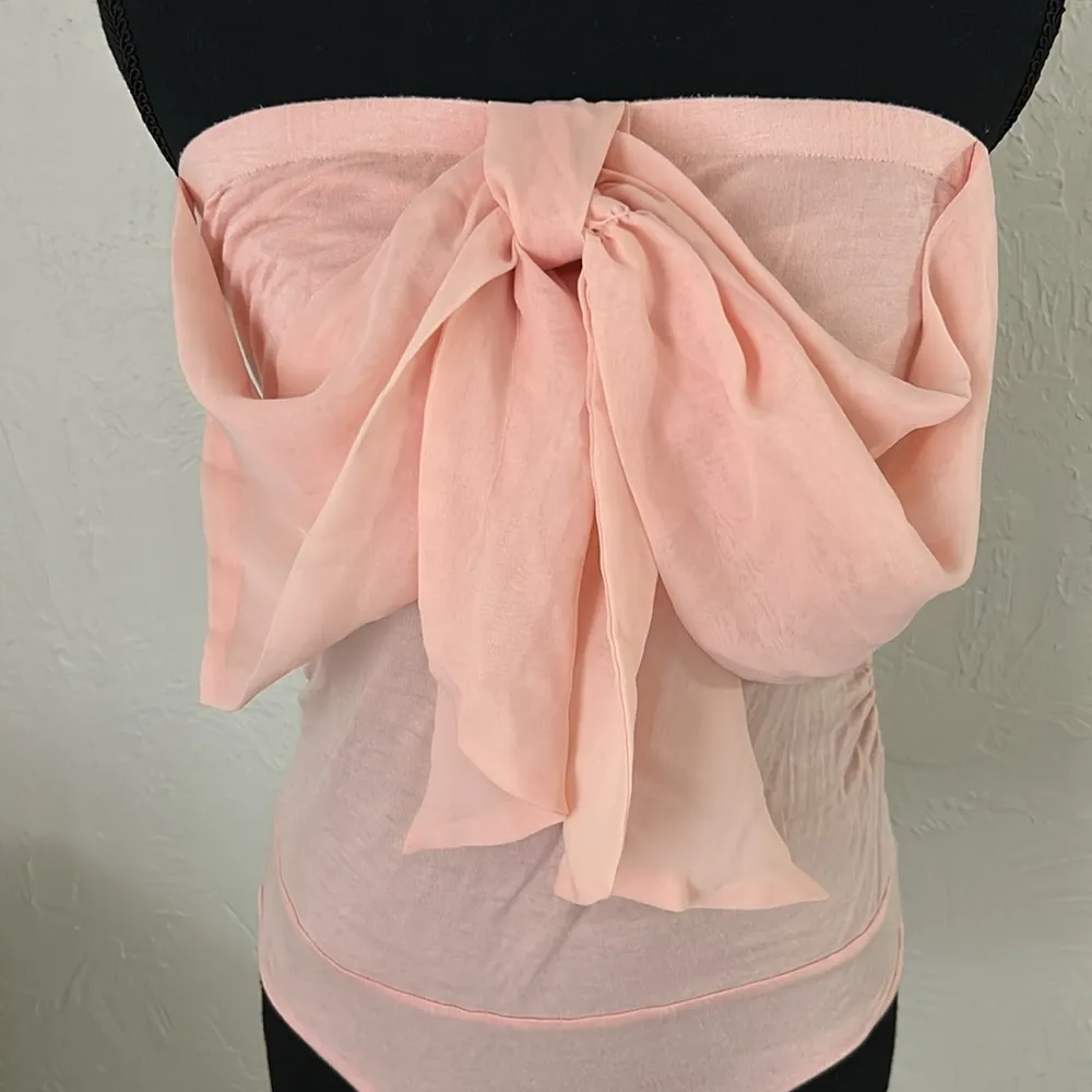 Baby pink tube top bodysuit w/ chiffon bow - Image 2