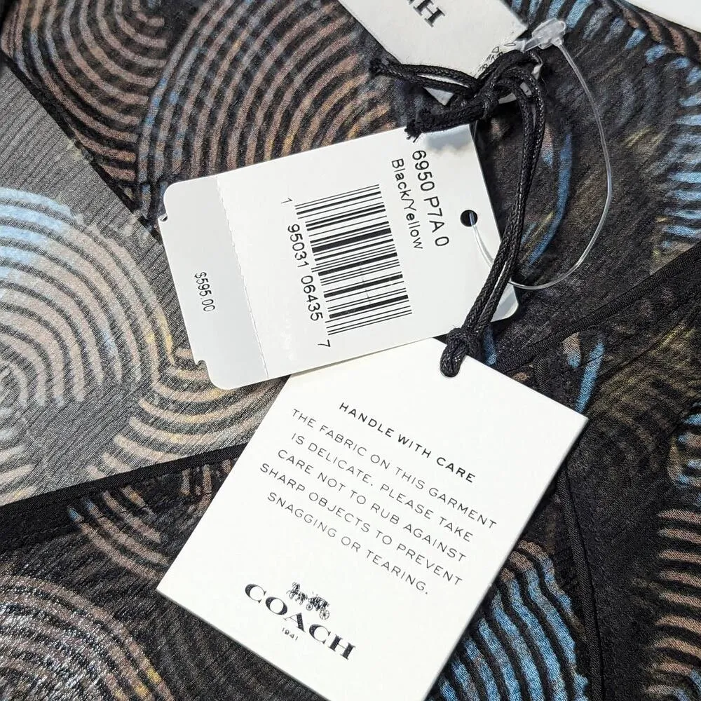 Coach Printed Long Chiffon V Neck Dress Silk Midi Short Sleeve Womens 0 Party - Image 6