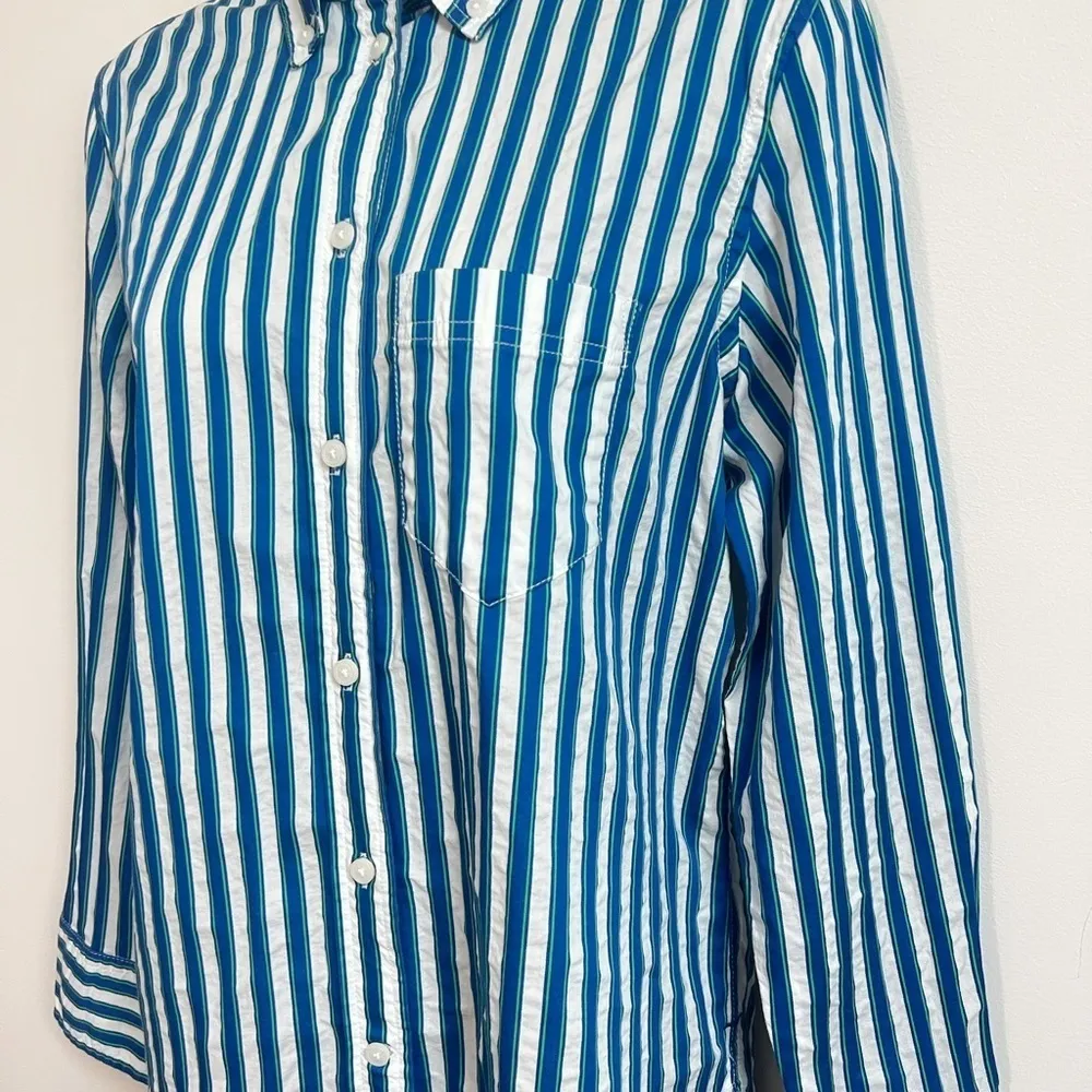 J. Crew Classic Cotton Striped Long Sleeve Button Down Shirt Top Women’s 4 Blue - Image 3