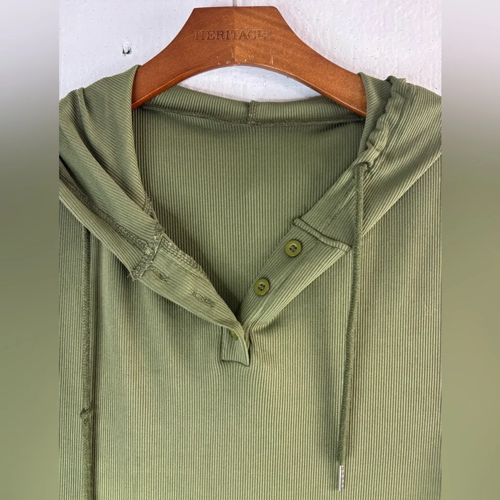 SHEIN Curve 2X Ribbed Long Sleeved Hoodie Maxi Dress in Olive - Image 6