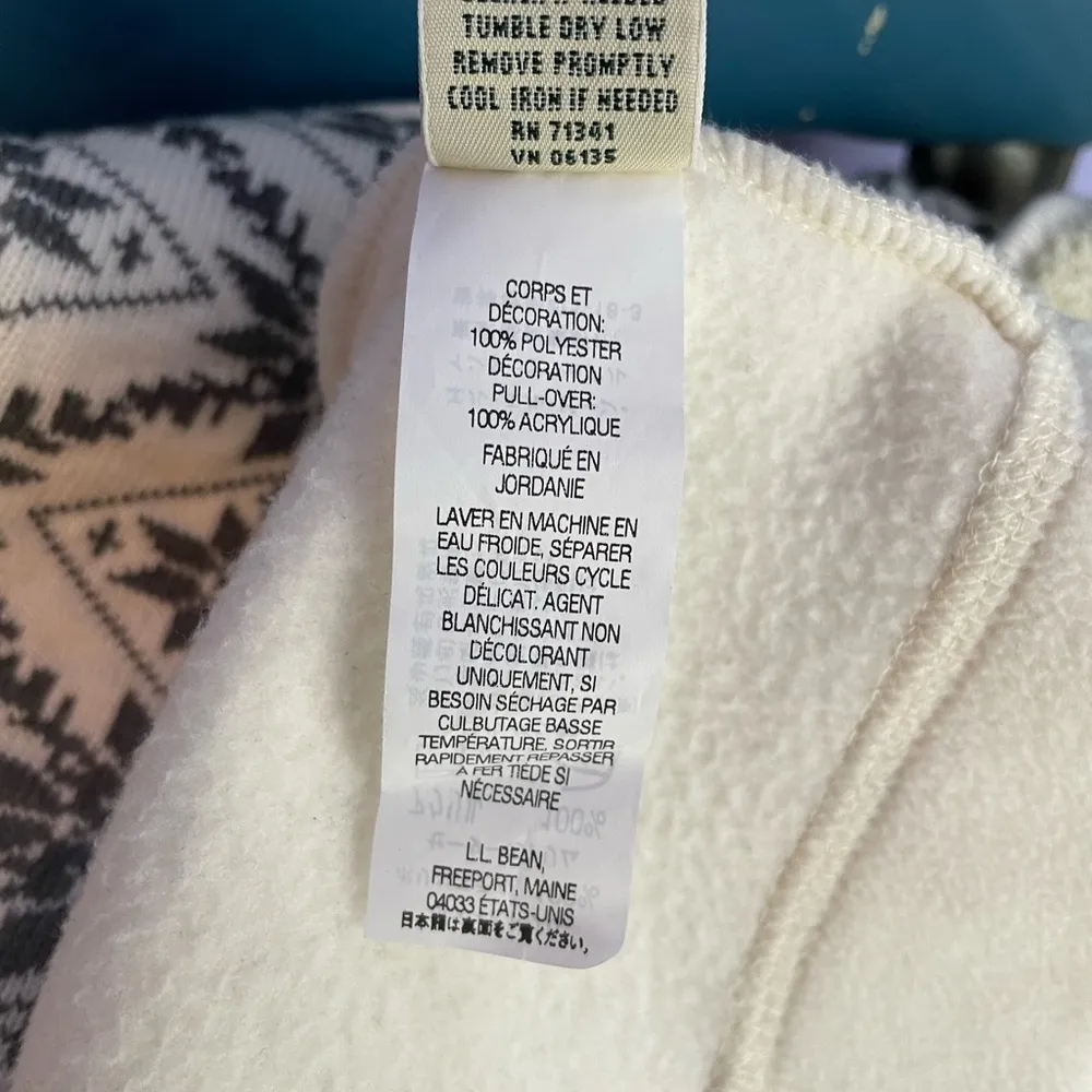 L.L. Bean Printed Fleece Full‎ Zip Jacket in Cream Grey Size Large - Image 7
