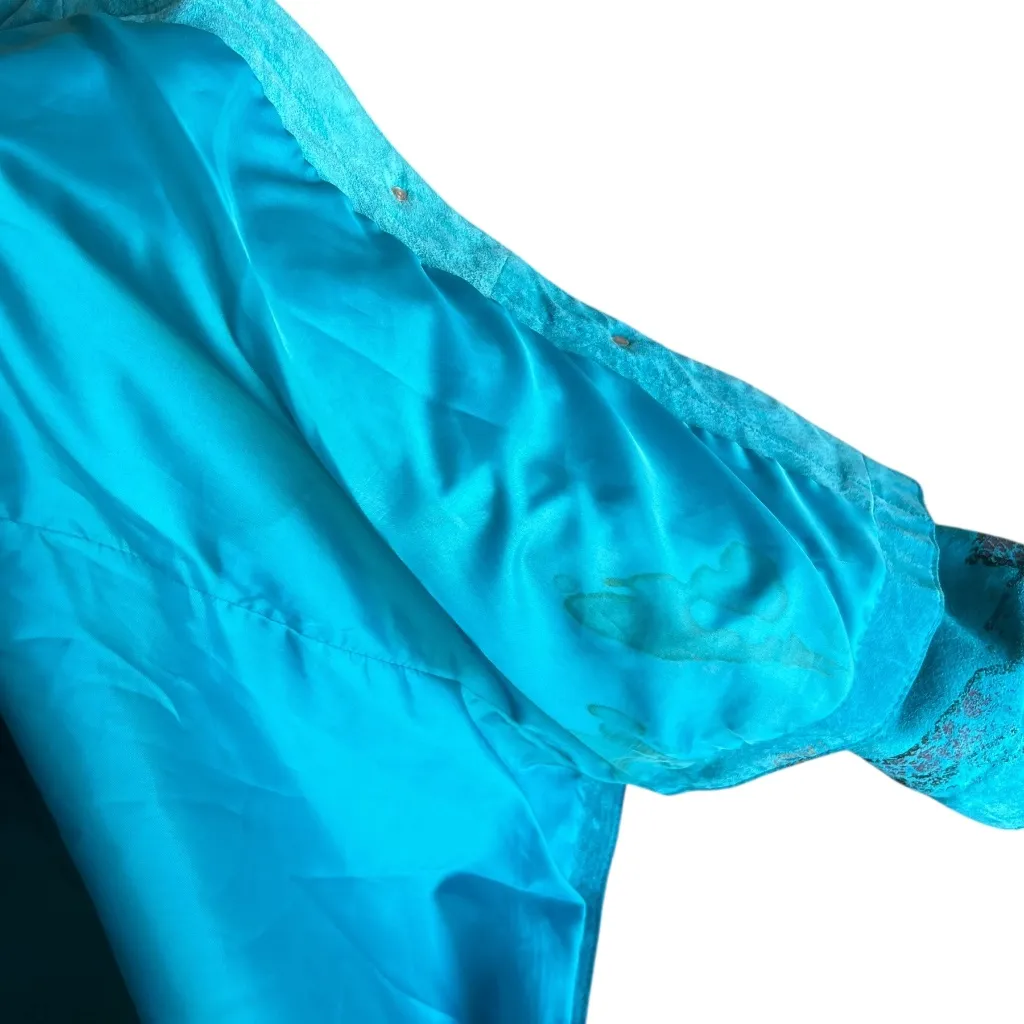 Vintage Genuine Suede Leather Turquoise Southwestern Jacket Chicos Sz 1 - Image 6