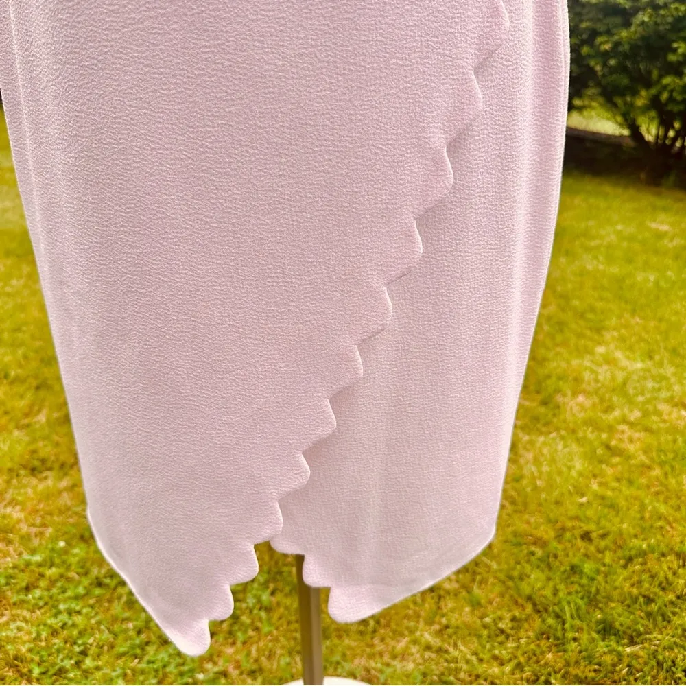 Club Monaco Arlietta Light Pink Rose Scalloped Sleeveless Faux Wrap Dress - Image 13