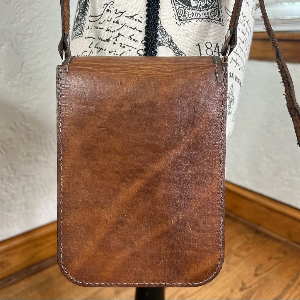 HANDMADE ARTESIAN Indigenous Brown Leather Southwestern Woven BOHO Crossbody Bag - Image 10
