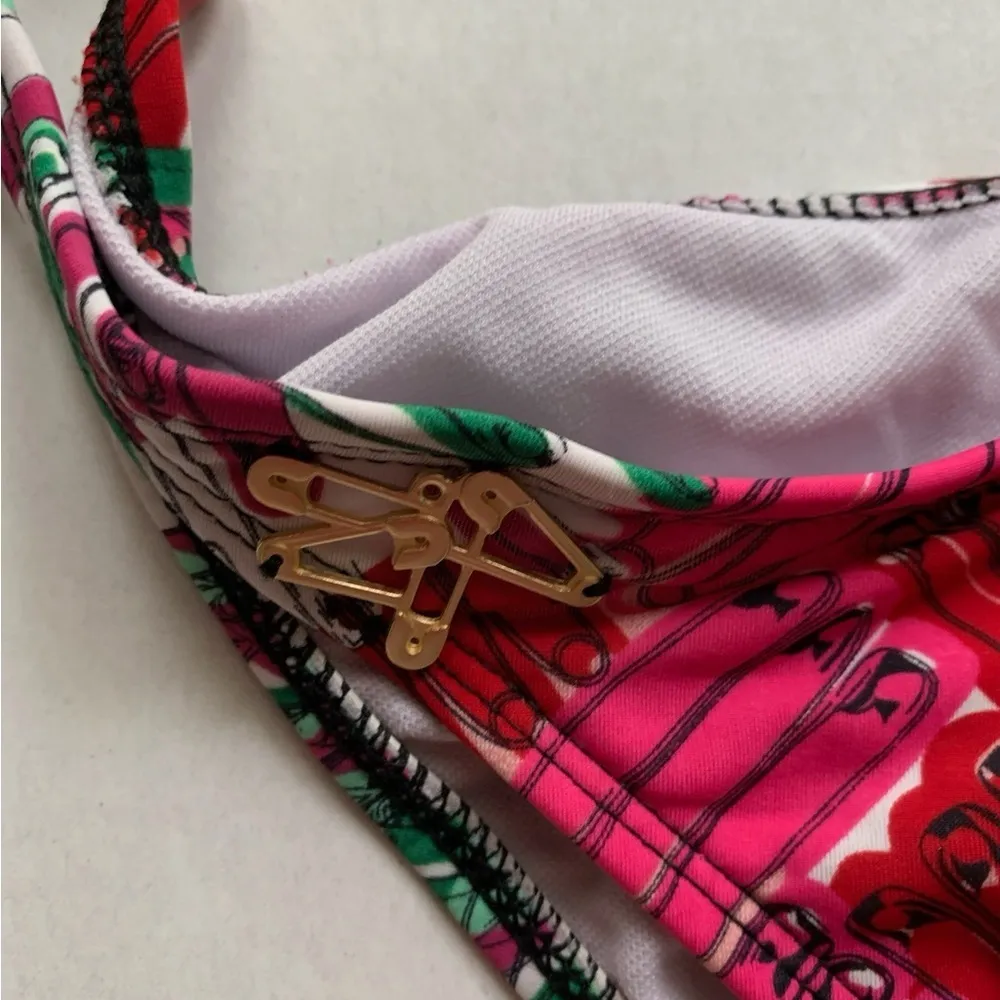 Zac Posen for Target Multi Colored Safety Pin Bikini XL Top Medium Bottom - Image 5