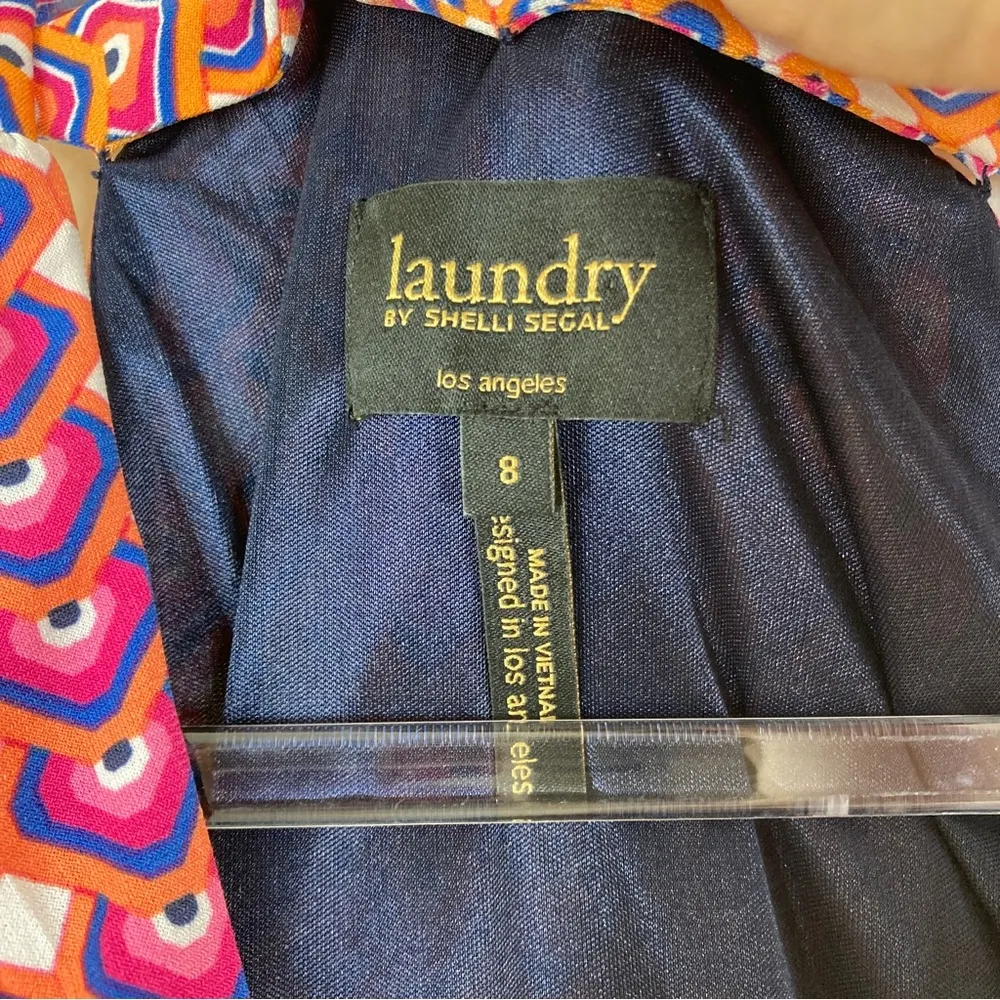 Laundry by Shelli Segal | Orange Pink Navy Geometric Patterned Sleeveless Dress - Image 4