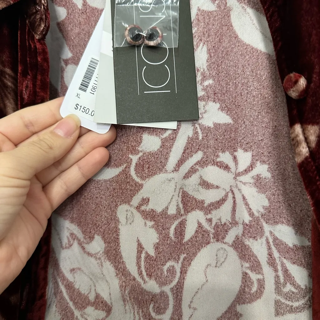 Soft Surroundings ICONS XL NWT Silk Velvet poets tunic shirt button down floral - Image 3