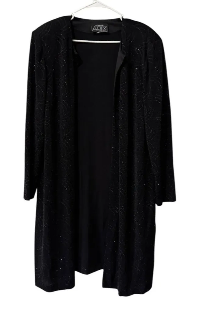 Alex Evenings Black Sparkle Tank Cardigan Set Size 2X Stretch Formal Wedding - Image 1