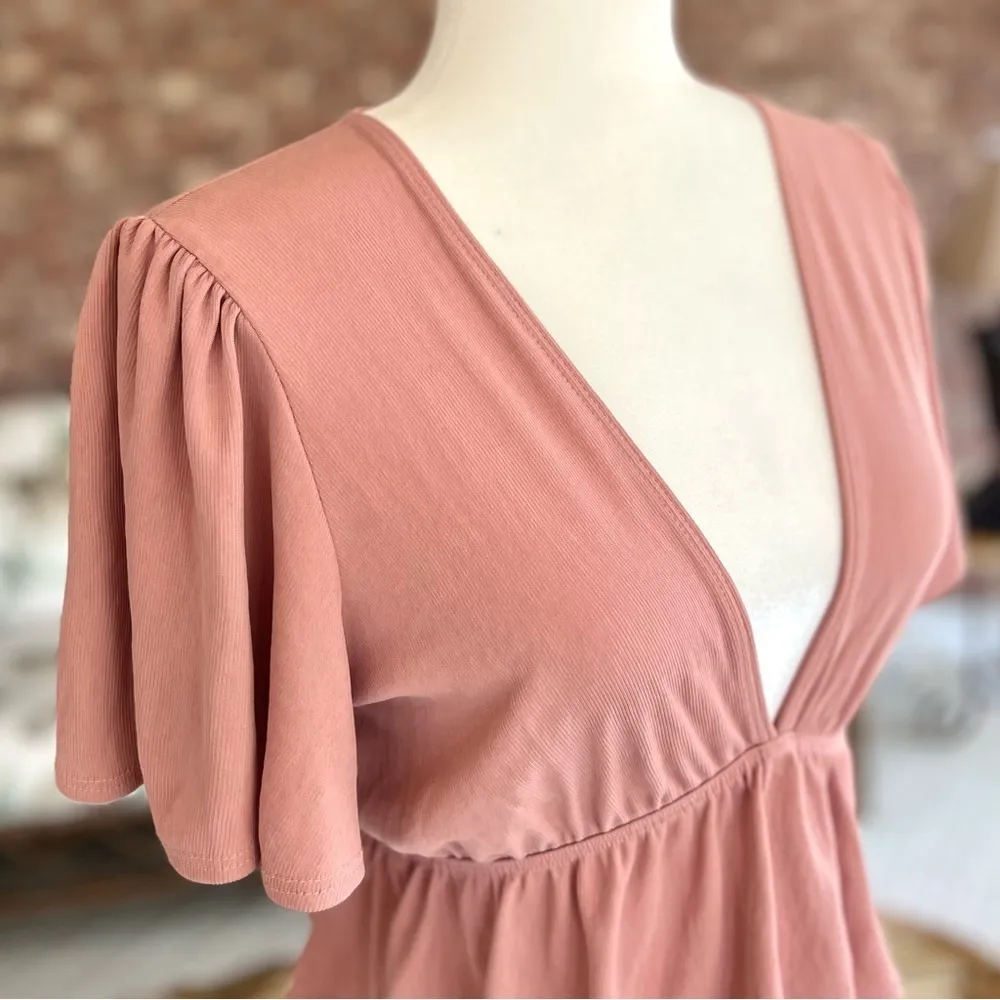 Lulus Top Majorly Cute Flutter Sleeve Crop Dusty Pink S Peplum Empire Waist Chic - Image 11