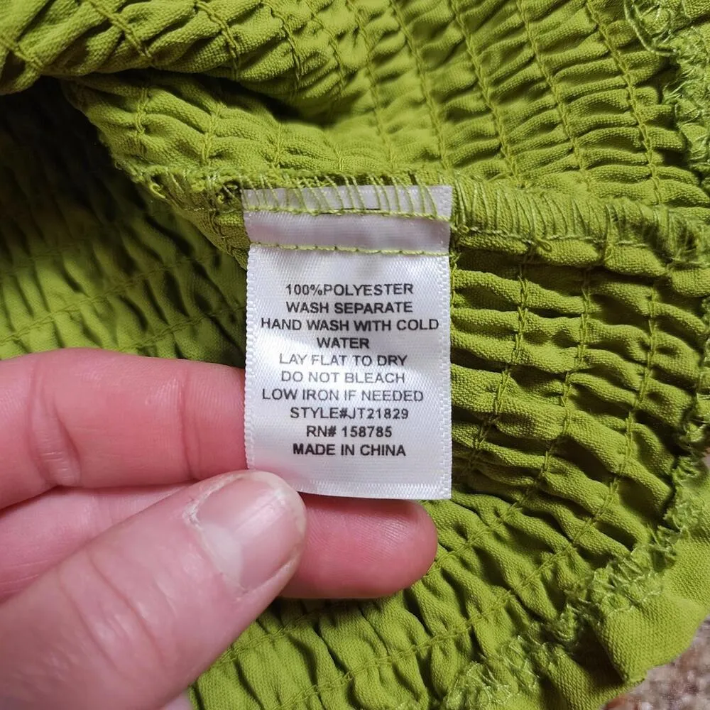 Pie In The Sky Cropped Summer Top Ribbed Ballon Short Sleeves Green Size XL - Image 4