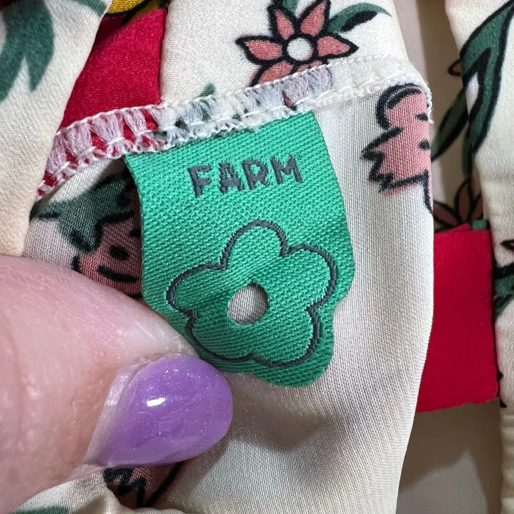 FARM Rio Floral Open Back Dress Red Cream Size Small Boho Beach Vacation Cruise - Image 6