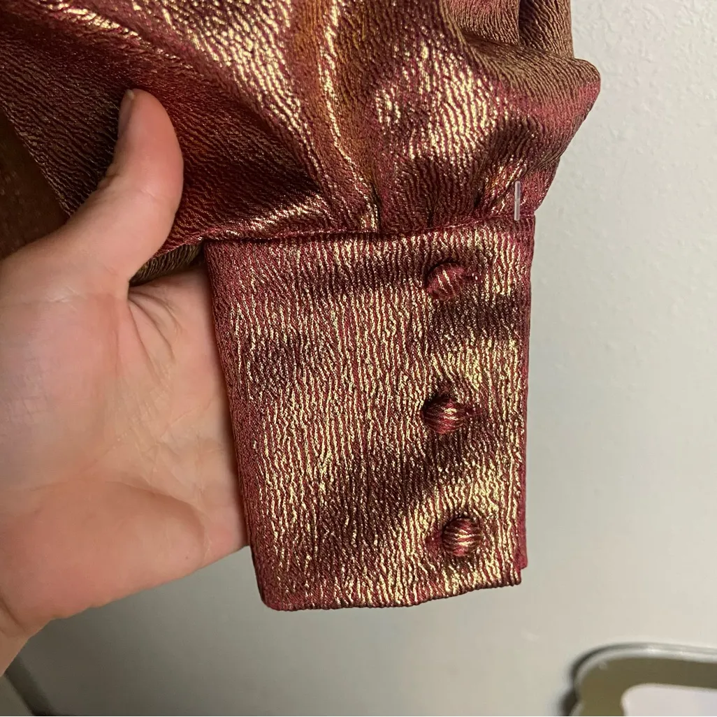 ASOS DESIGN Size 2 Super Sleeve Metallic Open Square Back Tux Mini Dress Gold - Image 10