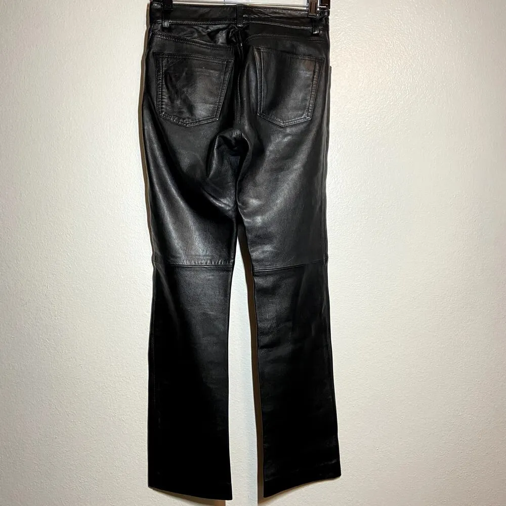 Vintage Gap Leather Pants Y2K Bootcut Mid Rise Button Closure Black Large 26" - Image 4