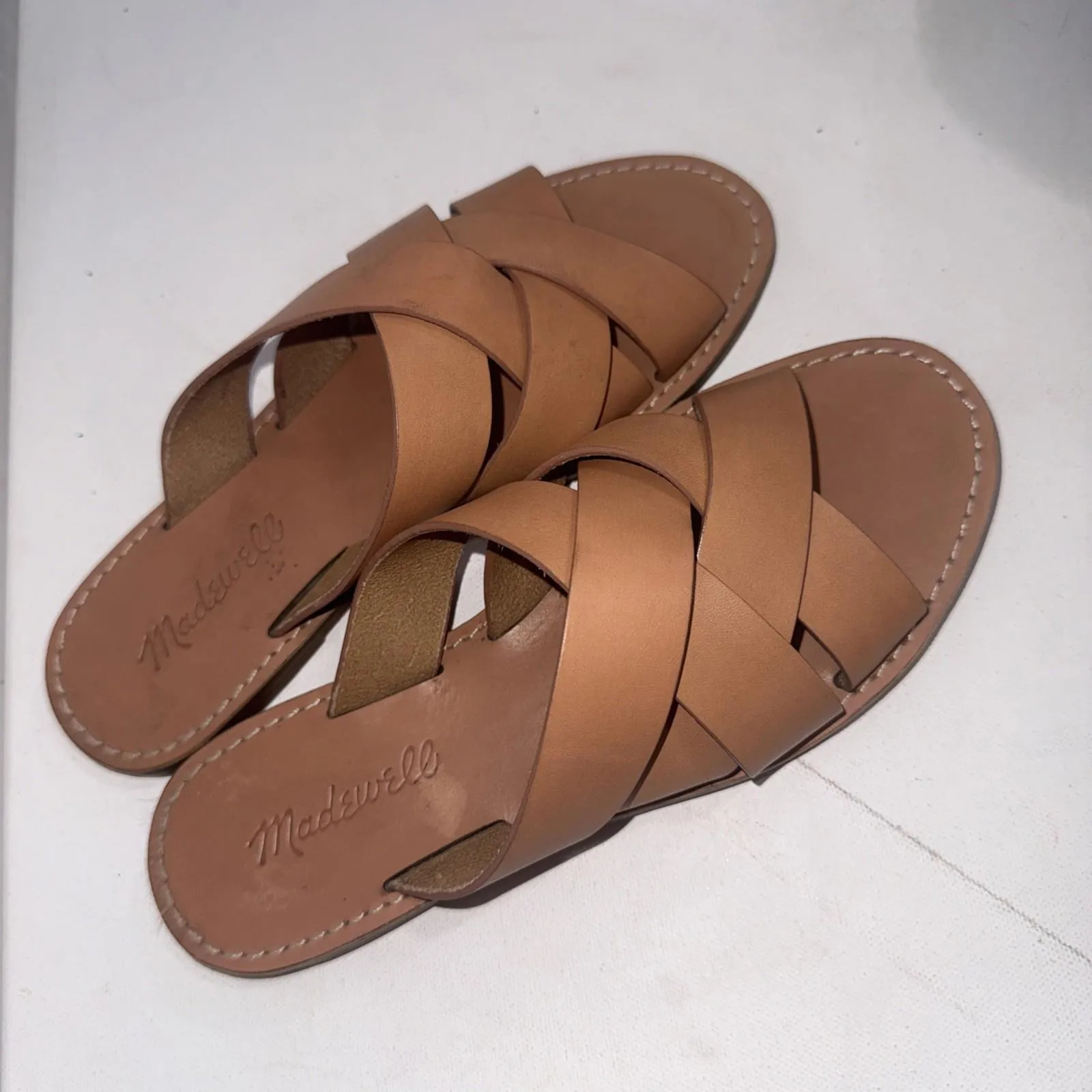 Madewell Boardwalk Woven Leather Minimalist Slides Sandals Tan Brown Size 6 - Image 8