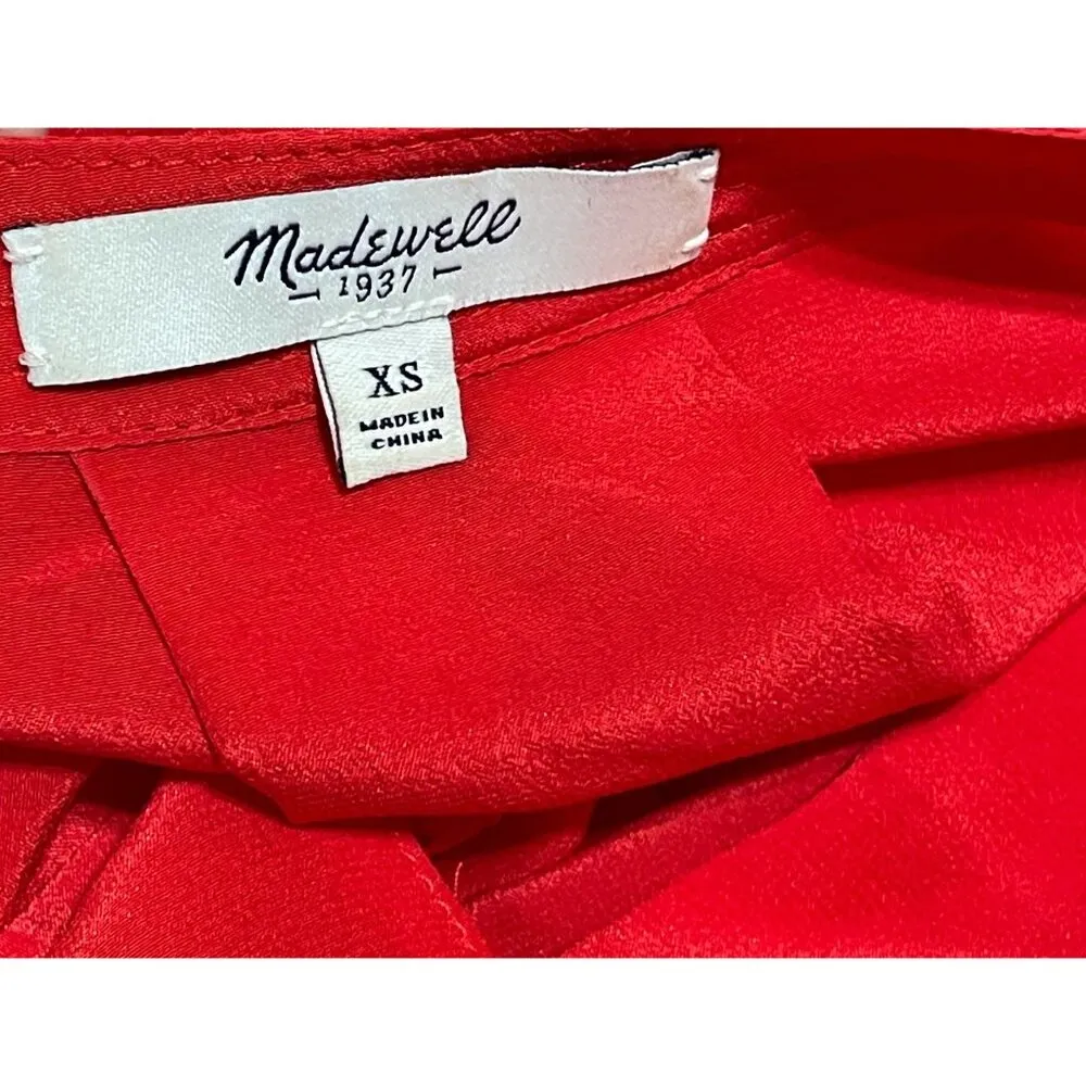 Madewell 100% Silk Popover Top Red V-Neck Memory Blouse XS Extra Small - Image 4