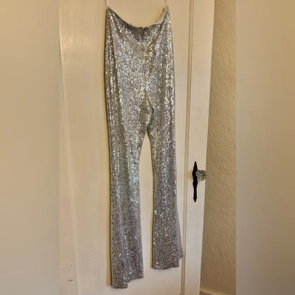Hera Collection Silver Sequin Flare Jumpsuit - Image 3