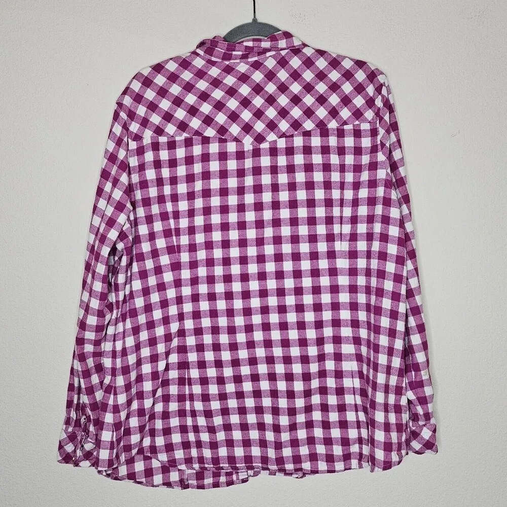Bit‎ & Bridle Check Flannel Shirt Top Womens Size XL Pockets Western Magenta - Image 2