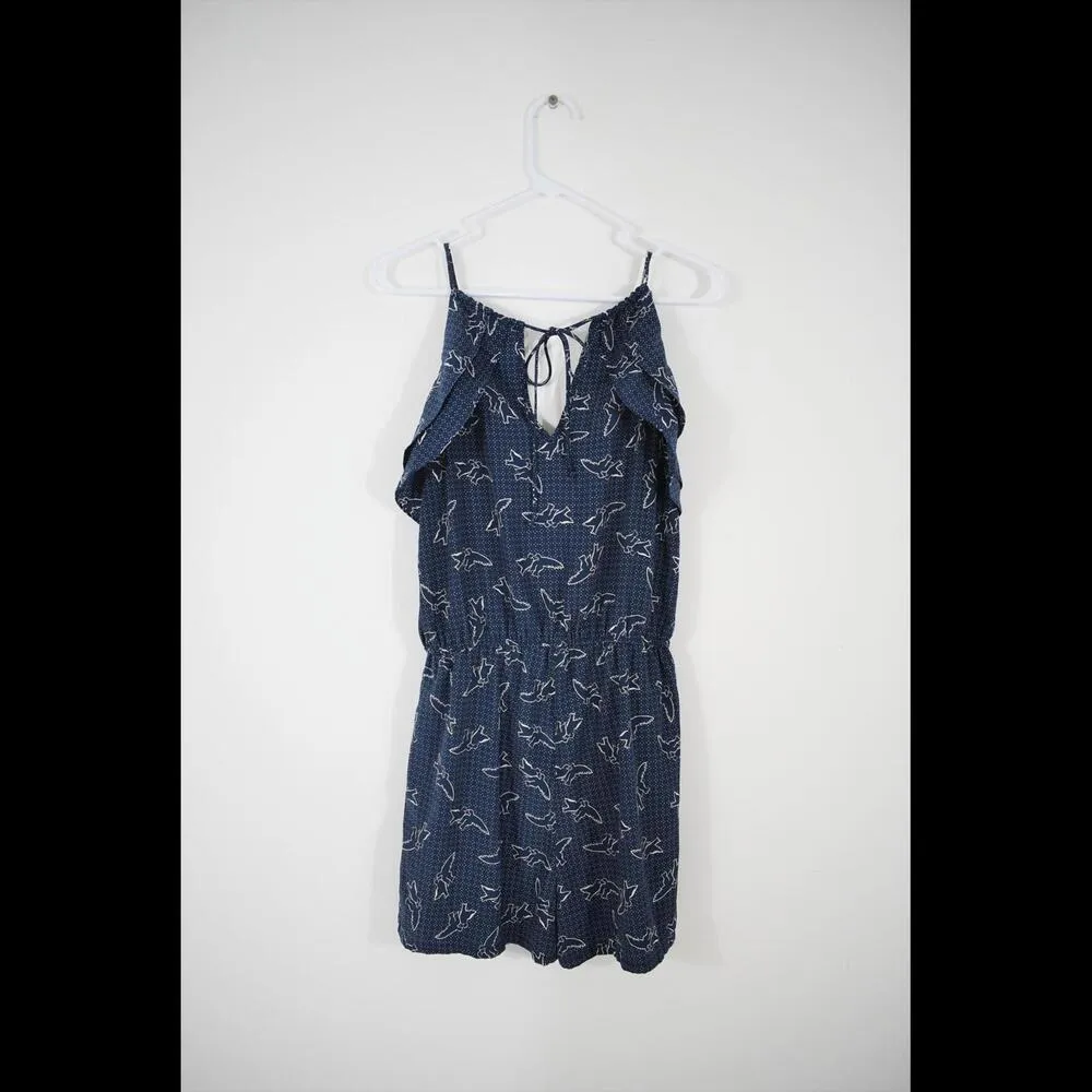 Greylin Navy Blue Bird Print Sleeveless Skort Romper Dress Small - Image 3