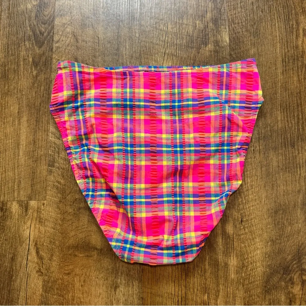 Vtg Matari Swim Bikini Bottoms Sz Large Abstract Picnic Plaid Rainbow Pink - Image 2