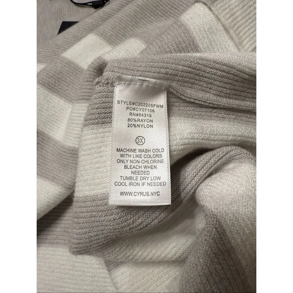 Cyrus Women's White & Gray Striped Dolman Sleeve Pullover Sweater Plus Size 3X - Image 5