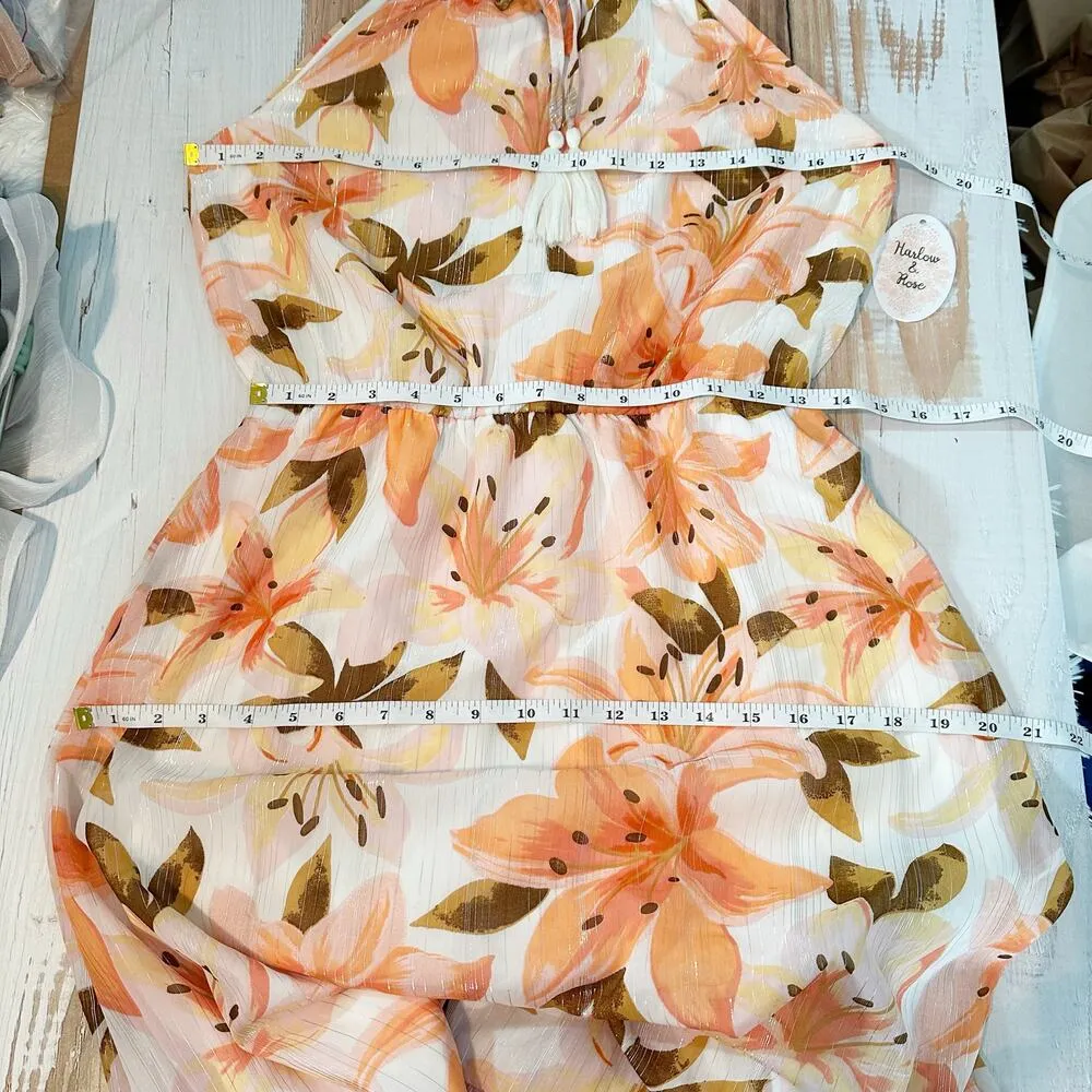 Harlow & Rose Tie Neck Tiered Metallic Midi Dress In Pink Size Medium Casual - Image 9