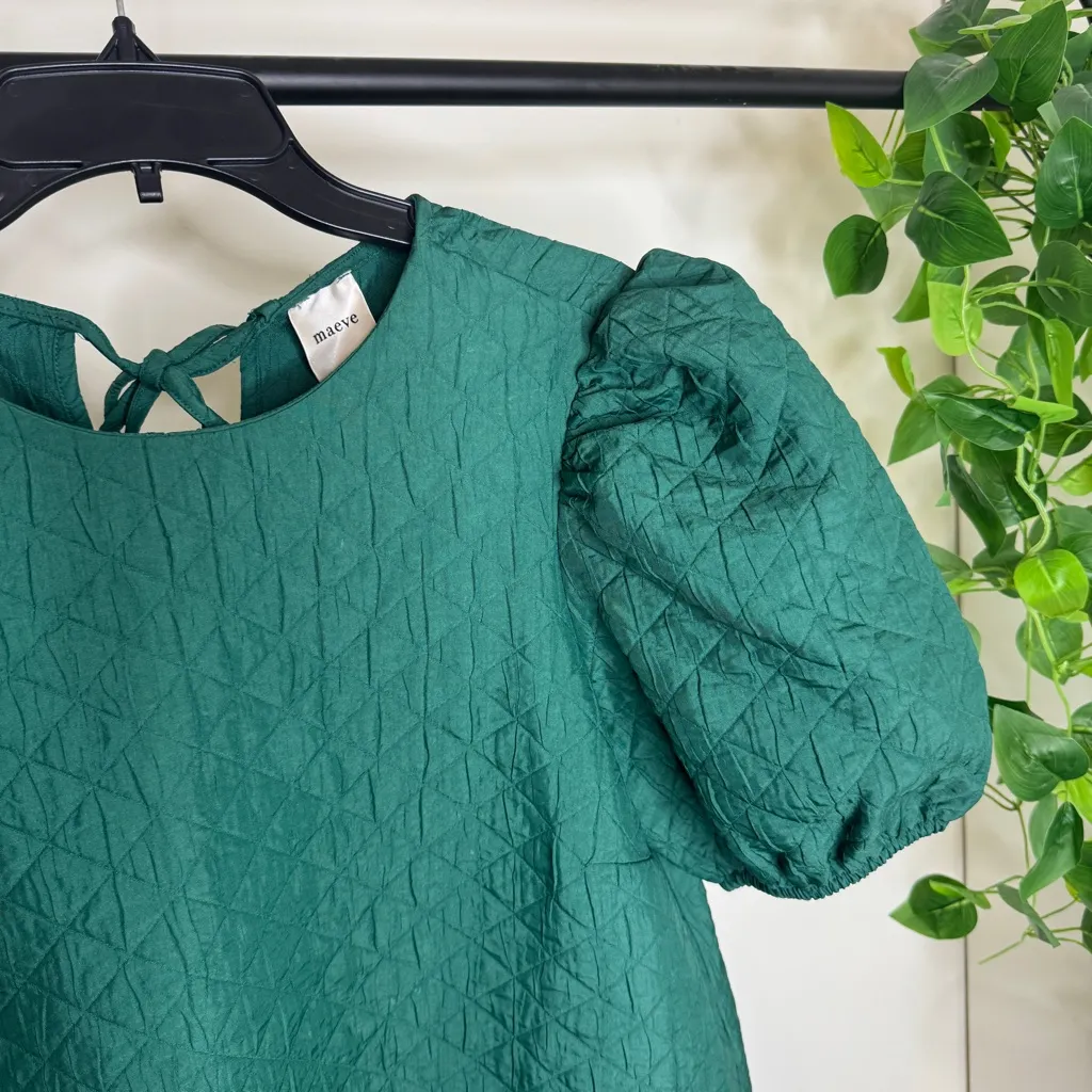 NEW Anthropologie Maeve Green Puff Sleeve Drop Waist Mini Dress size L Large - Image 10