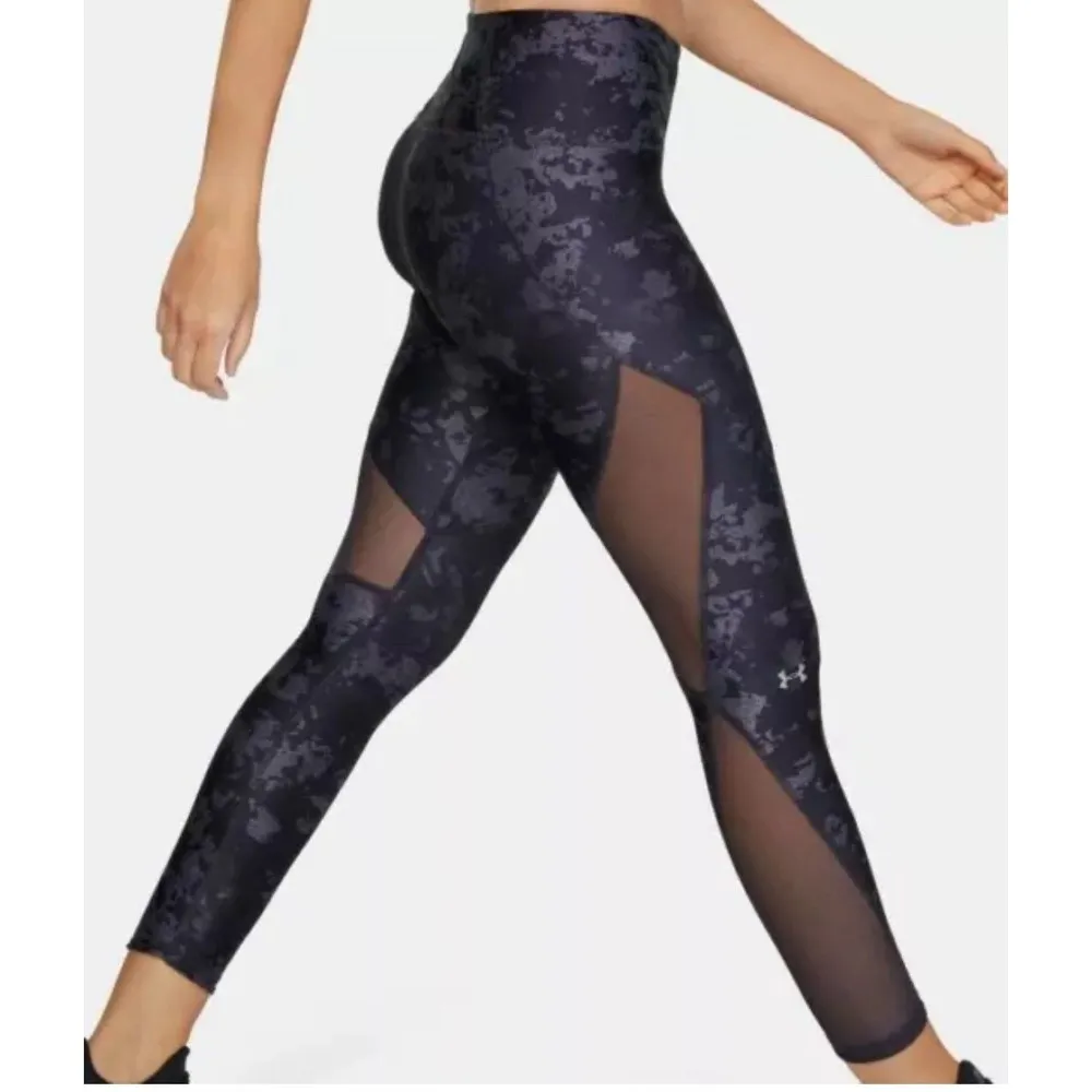 UNDER ARMOUR WOMEN'S HEATGEAR MESH PRINTED ANKLE CROP PURPLE/FLINT size SMALL - Image 7