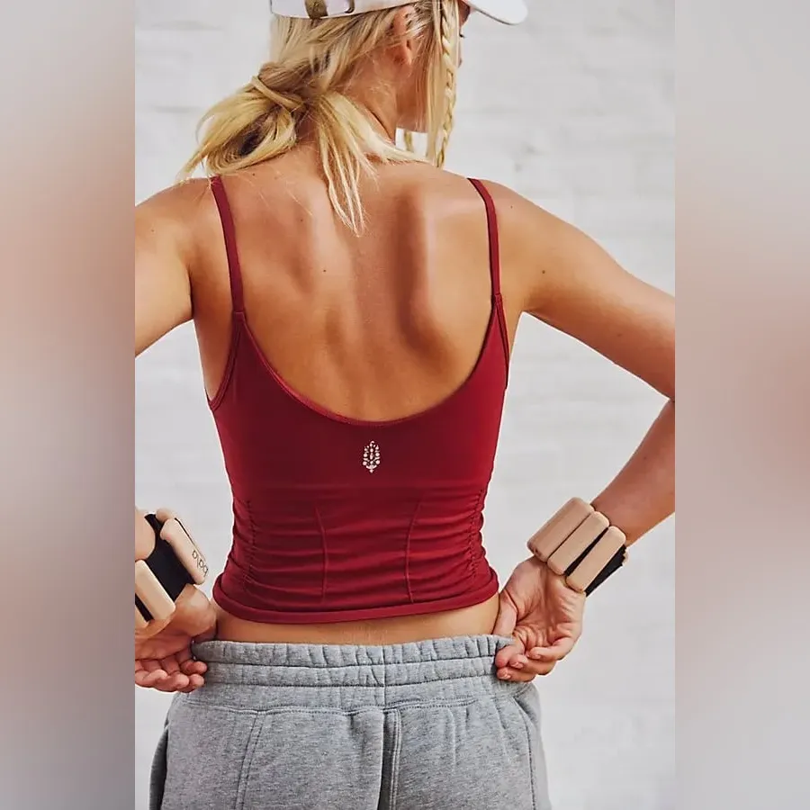 NWOT Free People Good Karma Ruched Crop Tank - Sour Cherry - Image 2