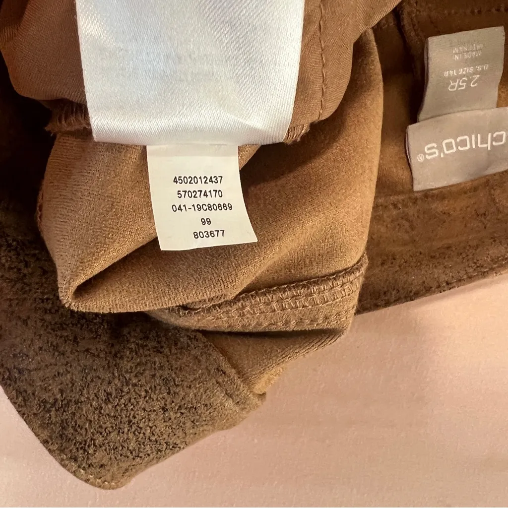 Chico's Stretch Brown Coated Faux-Suede Worn Luggage Slim‎ Pants Size 14 - Image 11