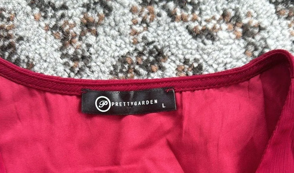 Pretty Garden Tie Front Ruffle Dress Maroon Large - Image 4