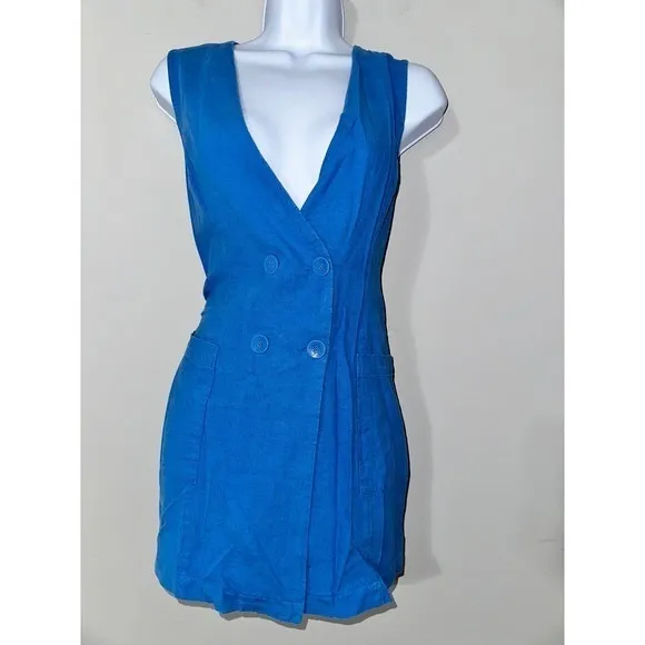 Lost + Wander Women's Sleeveless Double Breasted Blue Romper Jumpsuit Size S - Image 3