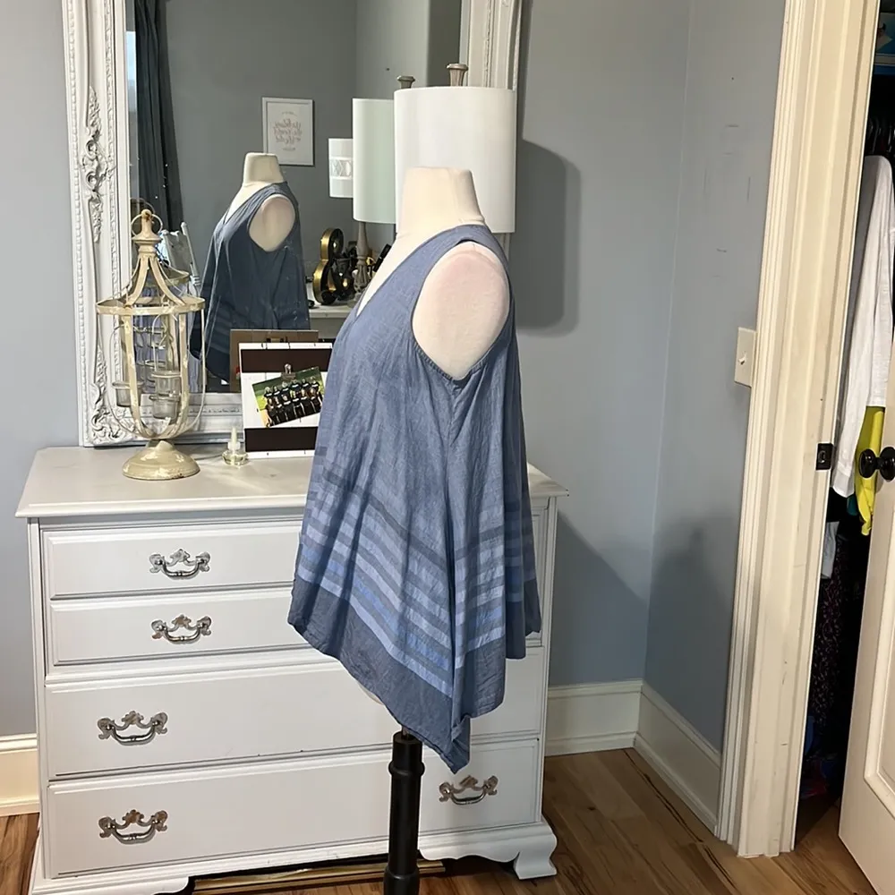 Ivy Jane Cotton Flowy Waterfall Sides Tank Top Blue Cotton Womens Small - Image 2