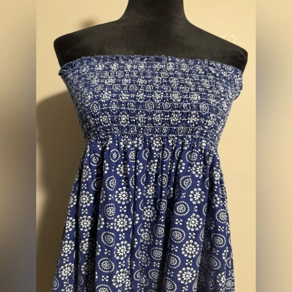 EUC Retro Blue and White Sleeveless Boho Stretch Top Dress size medium - Image 2