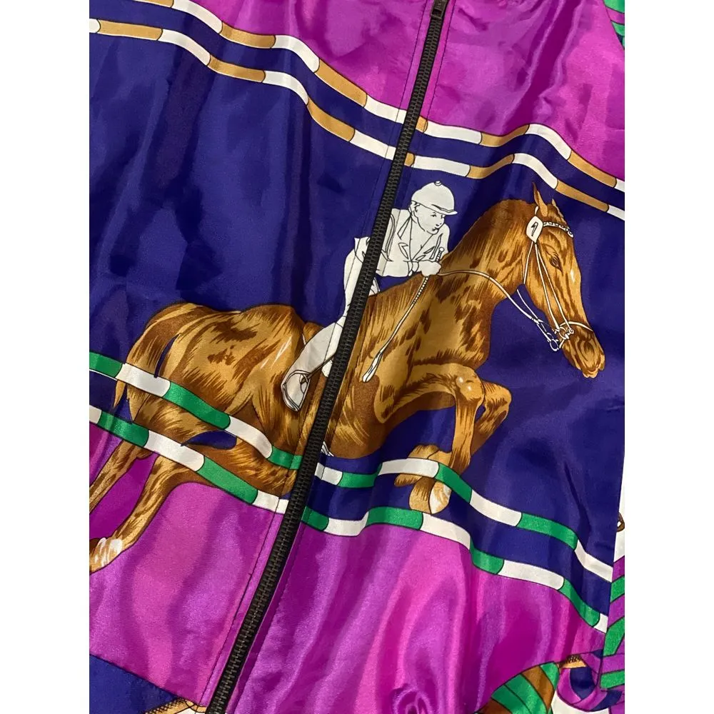 Silknotes‎ Vintage Bomber Jacket Colorful Horse Print Retro 90s Style D - Image 3