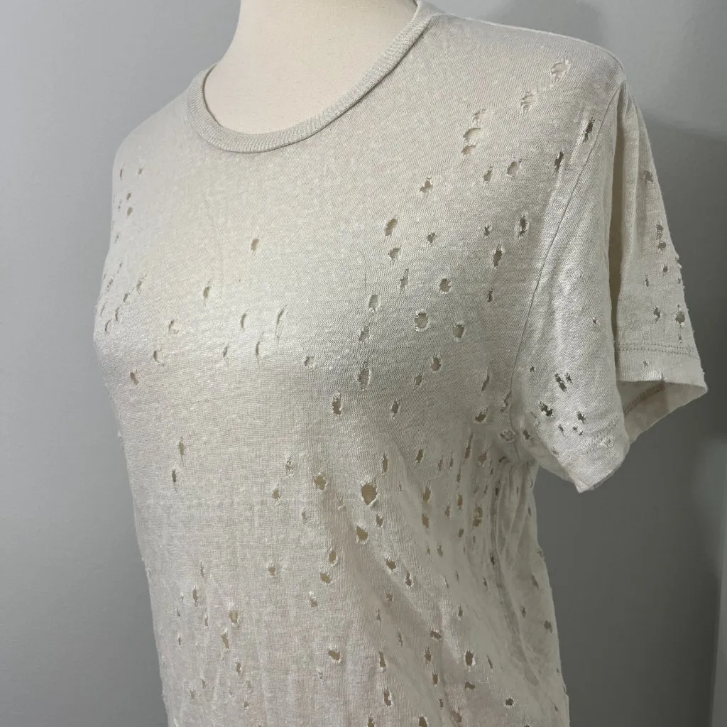 IRO XS Cream White Sija Distressed Linen Short Sleeve T-Shirt Top - Image 4