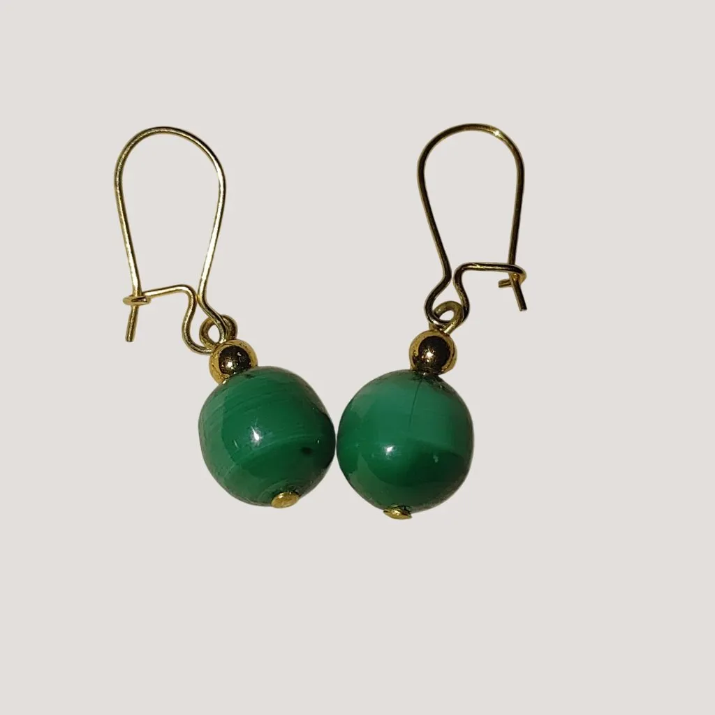Green Malachite Natural Stone Bead Drop Earrings Gold - Image 9