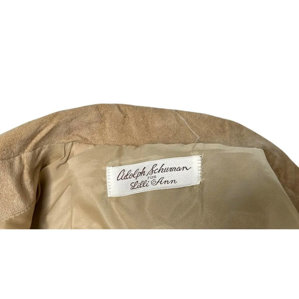 Vintage Womens Adolph Schuman for Lilli Ann Tan Ultra Suede Blazer Skirt Suit S - Image 9