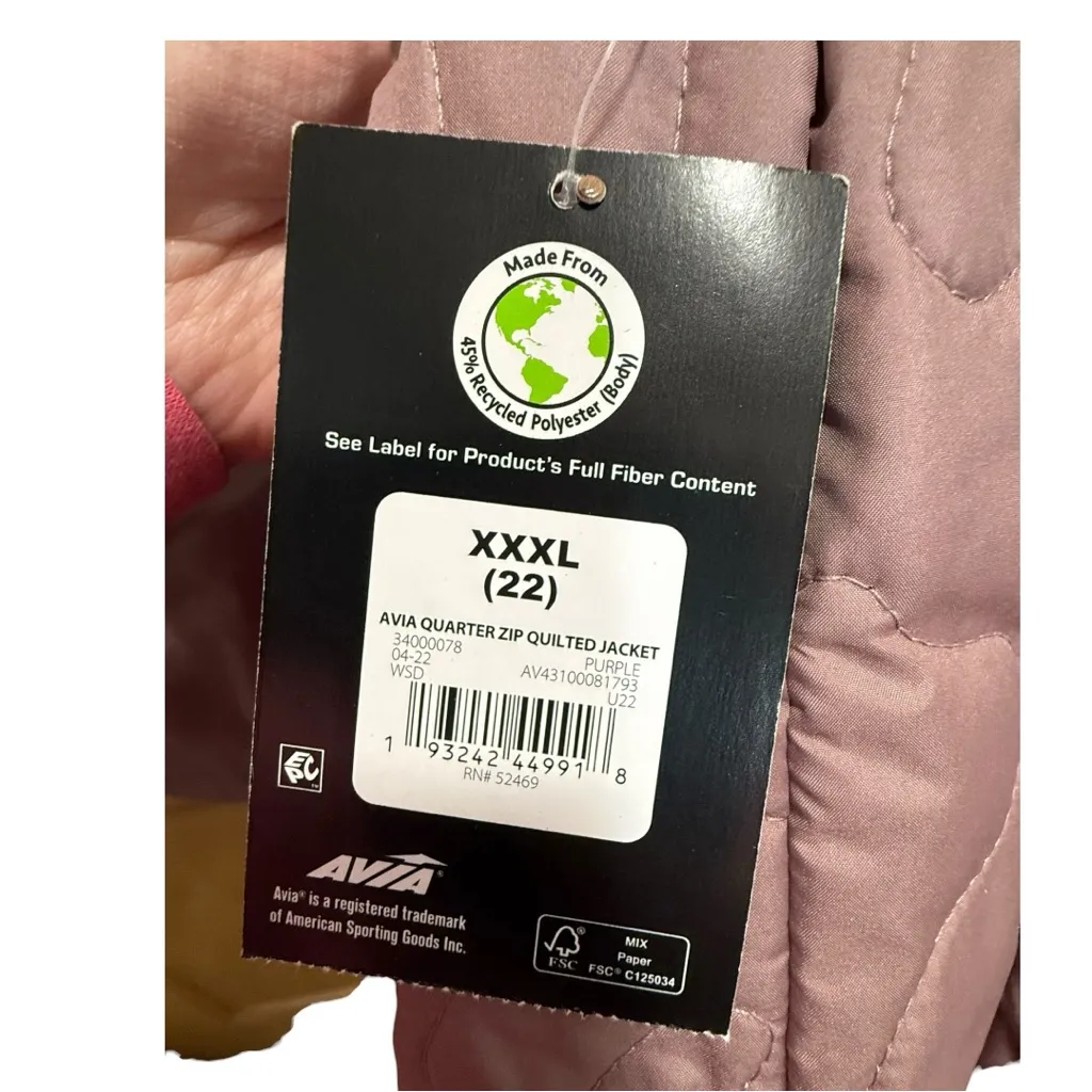 Avia Women’s Purple Quilted Quarter Zip Jacket XXXL (22) NWT - Image 7