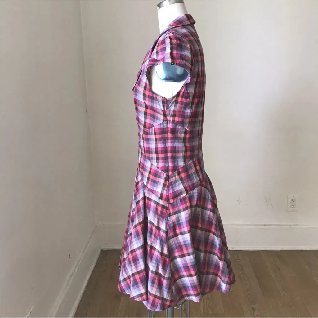 Ted Baker Vibrant Pink and Purple Checkered Skater dress - Image 6