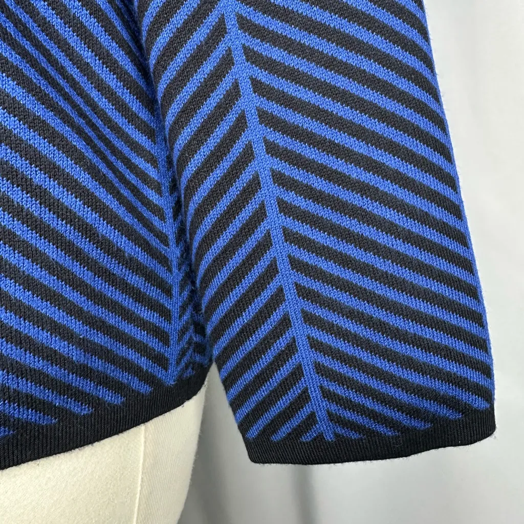 Investments Blue Chevron Knit Sweater Asymmetrical Cowl Neck Long Sleeve Top - Image 11