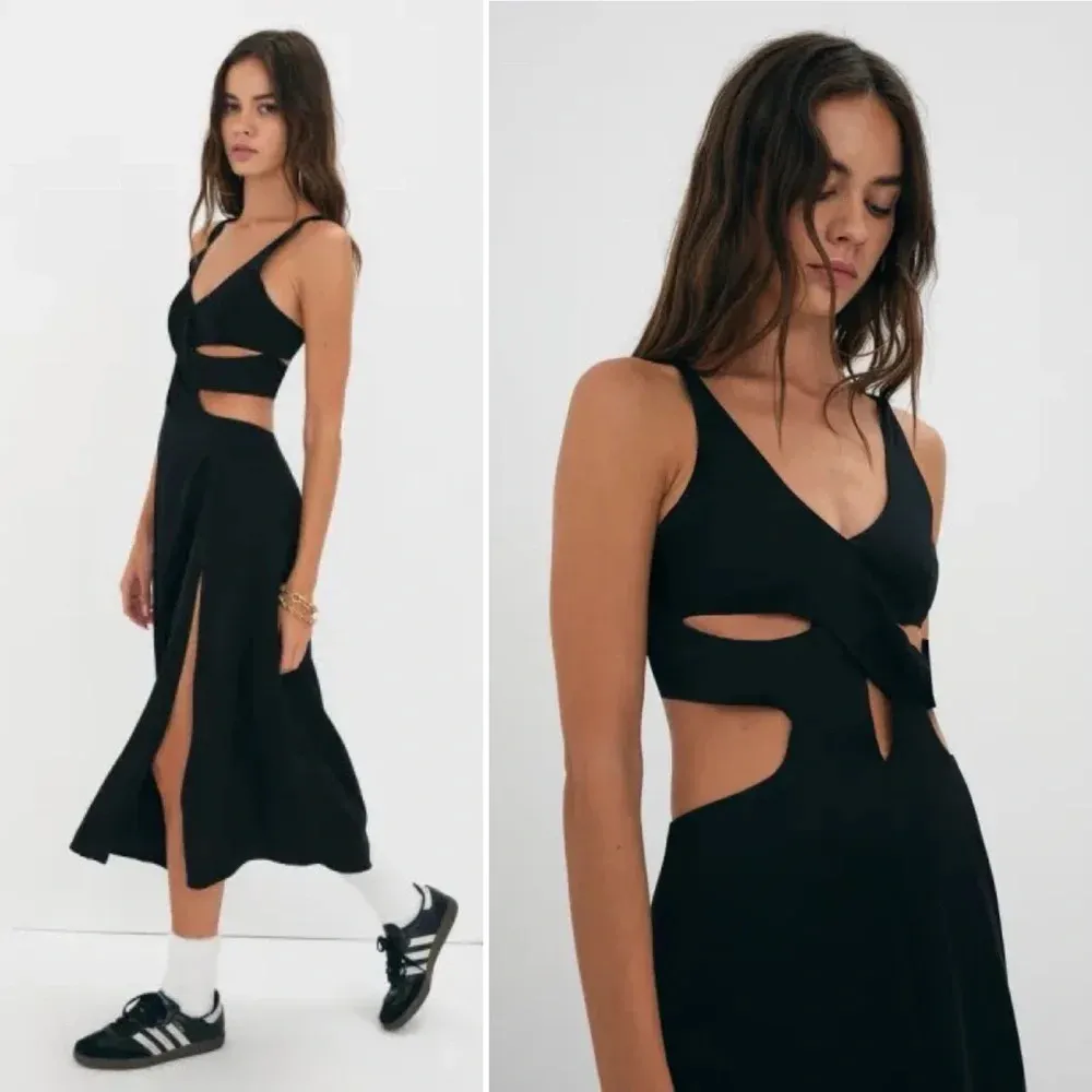 NWT For Love & Lemons - Yori Midi Dres - Black Size XS - Image 7