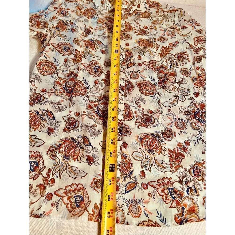 Orvis Shirt Womens 12 Ivory Floral Button Up Long Sleeve Collar Outdoorsy - Image 8