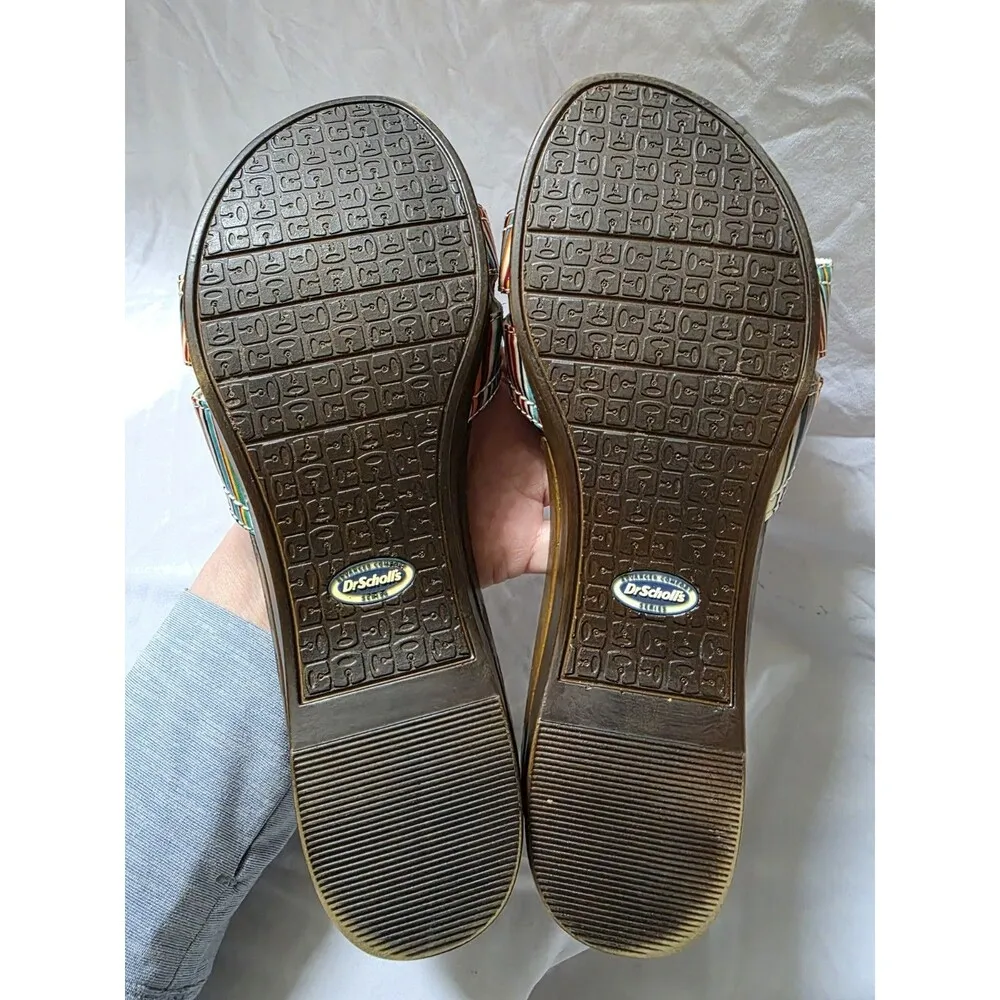 Dr. Scholl’s Women’s Size 9 Colorful Striped Patent Slip On Sandals Slides Retro - Image 8