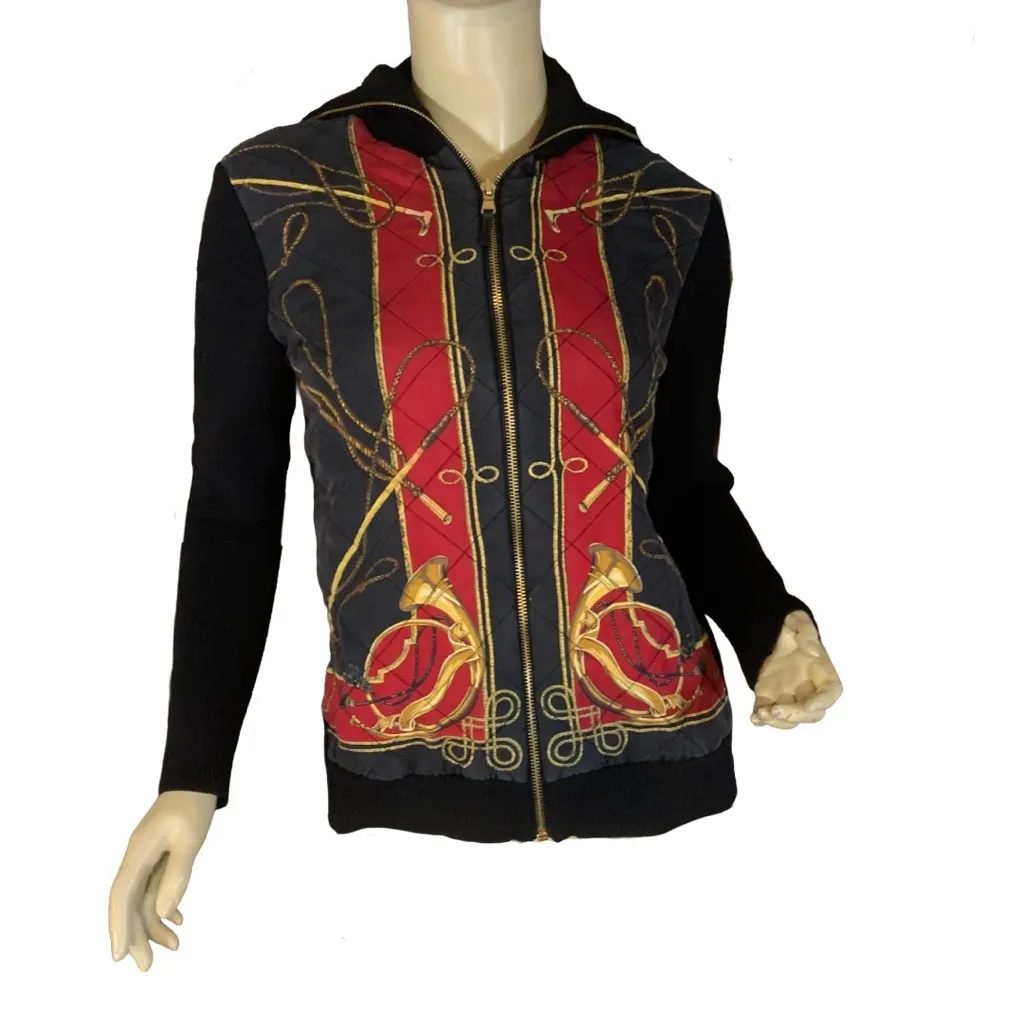 VTG 1990'S LAUREN RALPH LAUREN EQUESTRIAN BISHOP SILK & WOOL ZIPPER CARDIGAN (M) - Image 2