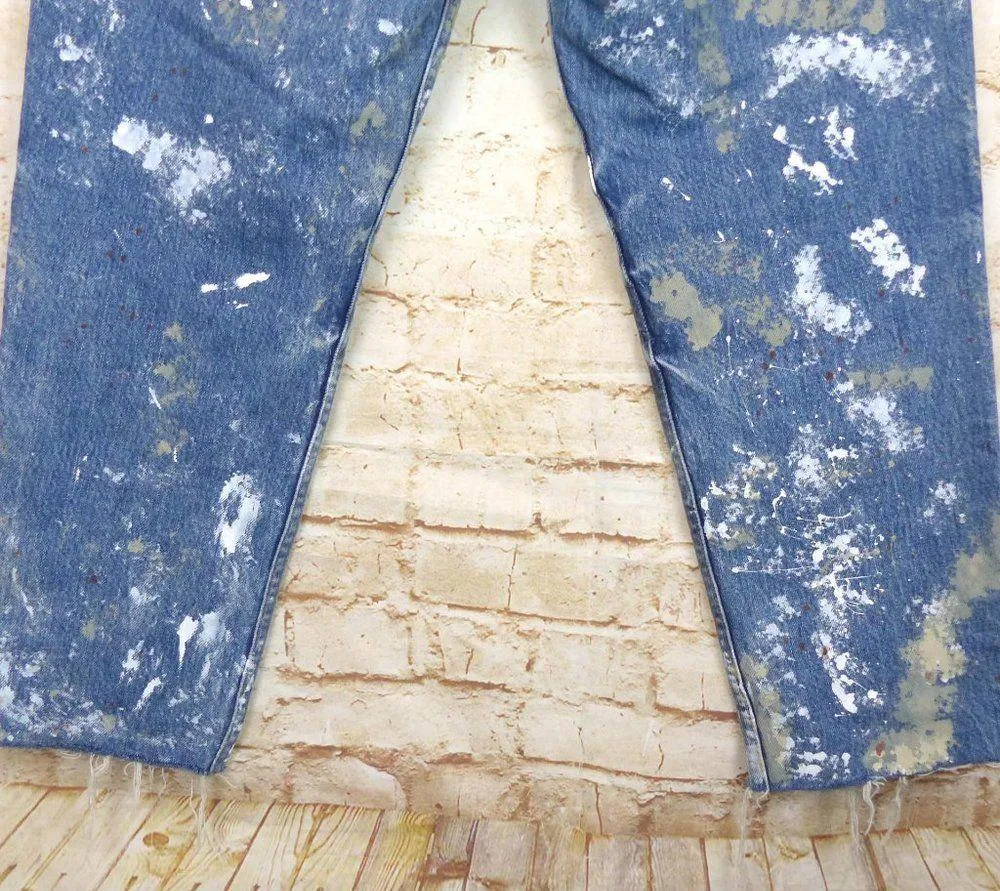 Frame X Jordan Barrett Paint Splatter Jeans W 25, M 27 Blue Zip Fly Grunge NWOT - Image 10