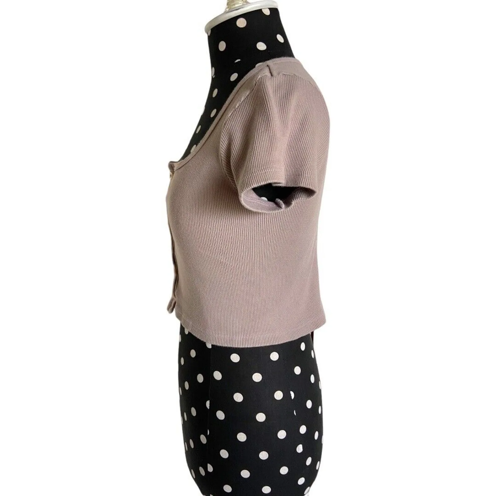 Brandy Melville John Galt Womens Top Taupe Ribbed Button Up Zelly Y2K Cropped‎ - Image 6