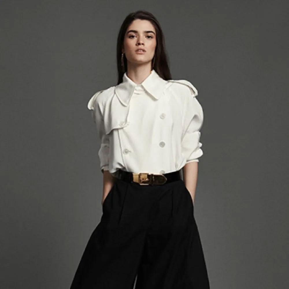 Ralph Lauren Collection Charley Silk Shirt Trench Style RW2019 White Size 8 - Image 2