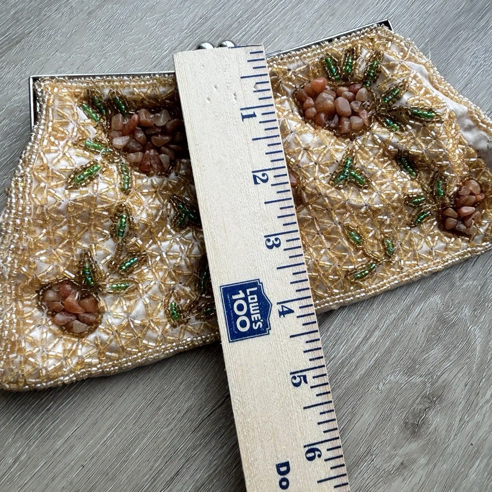 Vintage Beaded Stone Natural Coral Peach Clutch Purse Evening Bag WORN Lining Orange - Image 13