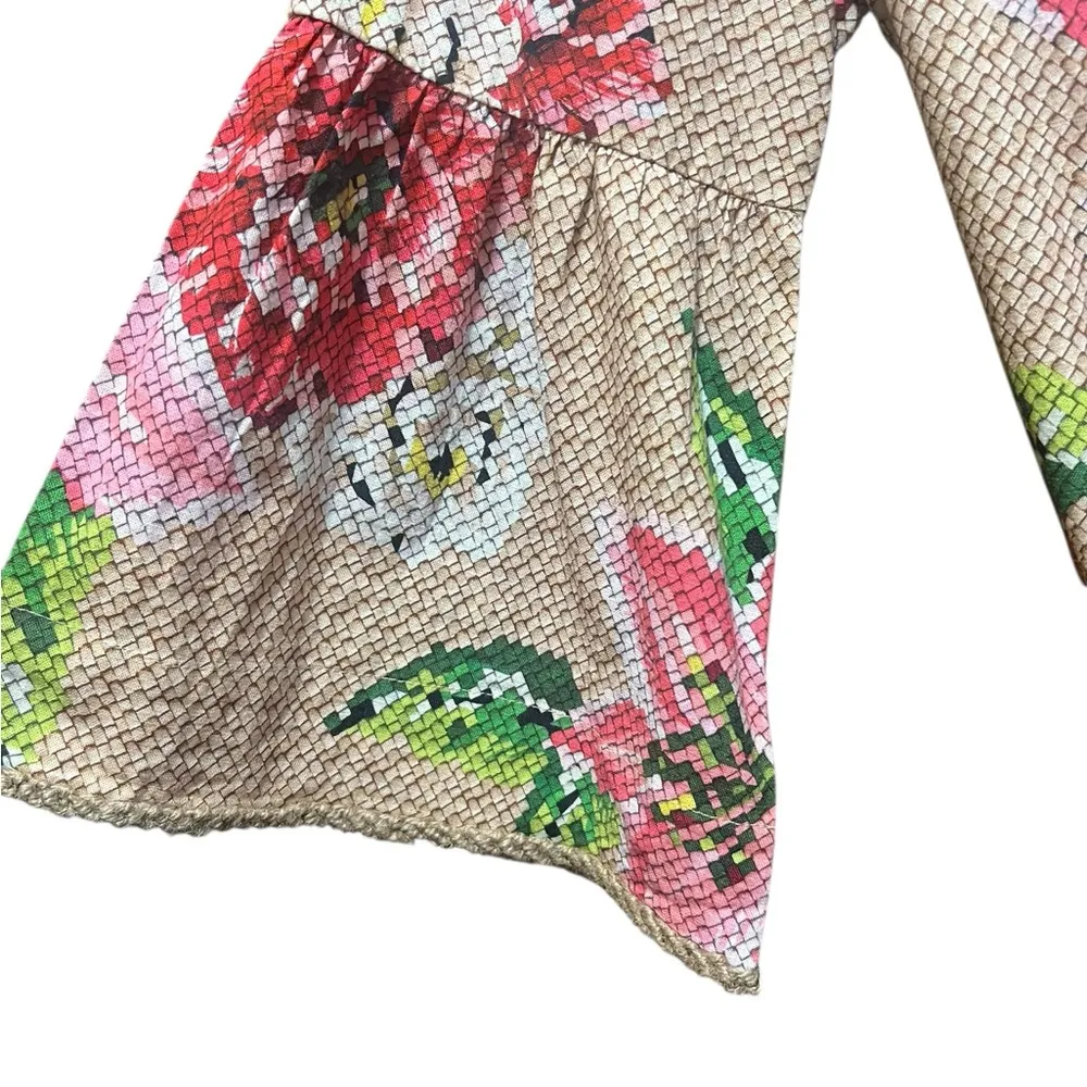 Farm Rio Floral Ruffle Beaded Tassels Belt Slip-On Dress Size XS - Image 9